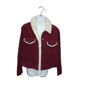 ASOS US 6 UK 10 Berry Wine Corduroy Jacket, Fleece Collar Trim Preowned
